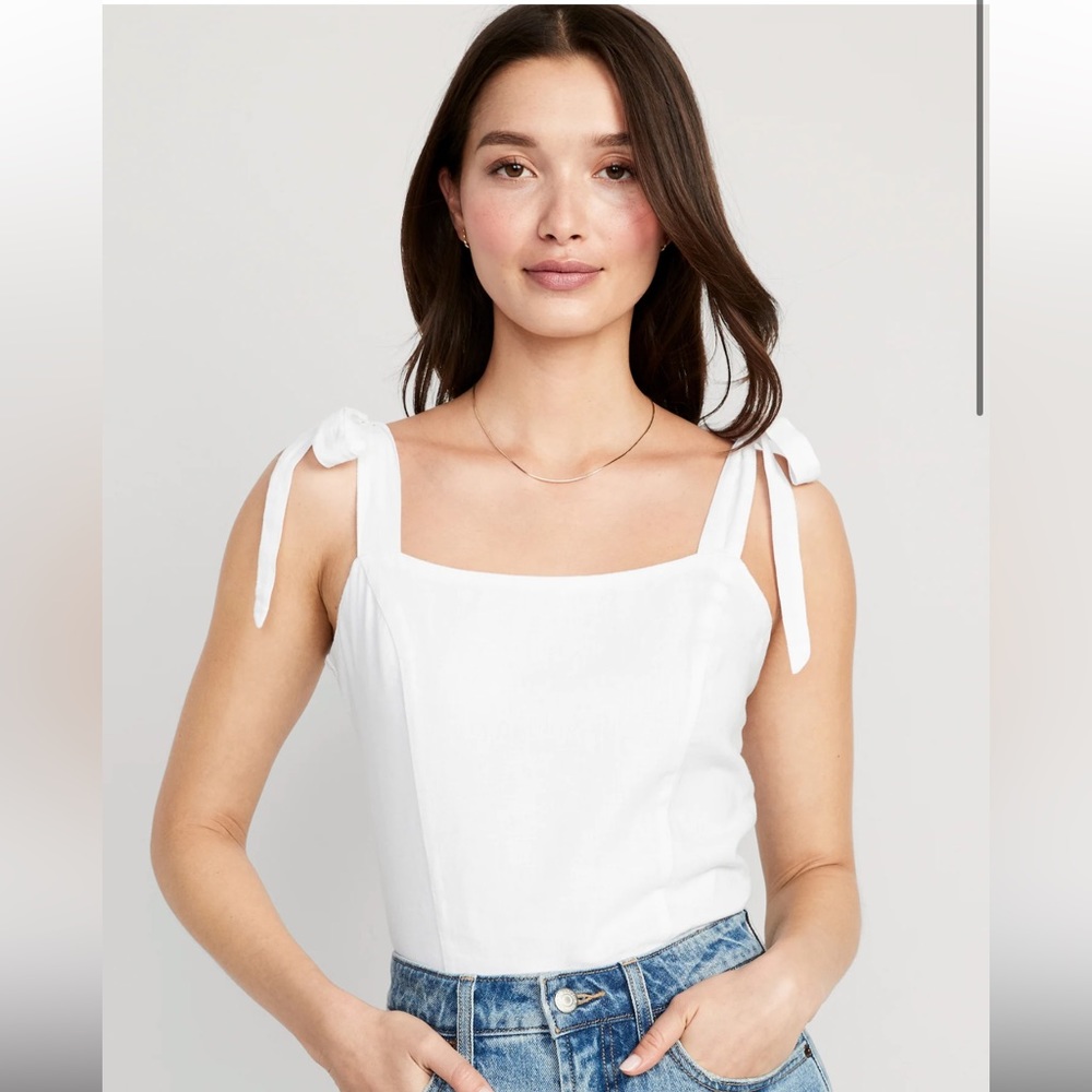 Fitted Linen-Blend Tie-Shoulder Cropped Corset Cami Top for Women